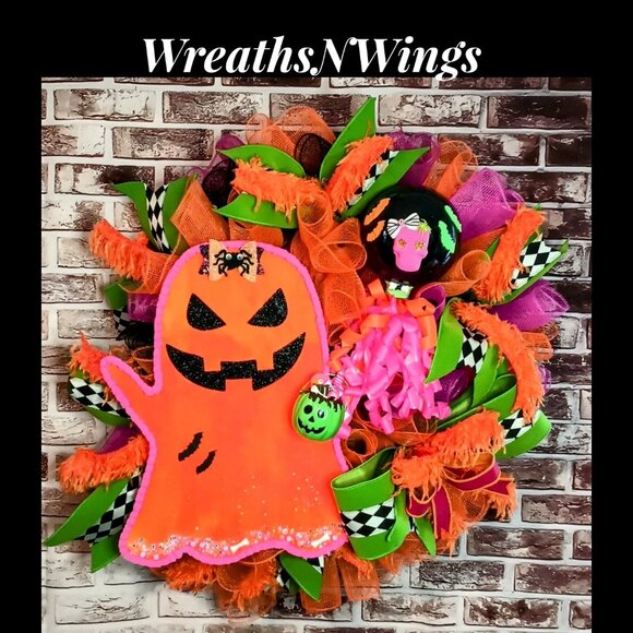 Halloween Wreath, Halloween Door Wreath, Halloween Front Door Wreath, Fall - Picture 1 of 8